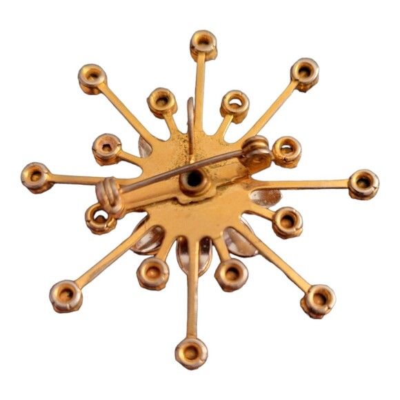 Vintage Flower w/Pink Rhinestone Center Starburst Gold and Silver Toned Brooch - Picture 2 of 3